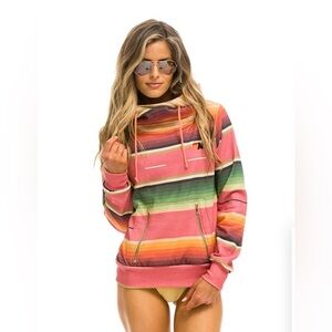 Aviator Nation Serape Ninja Pullover Hoodie in Pink Size Medium